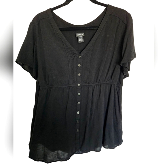 Torrid Black Flutter Sleeve Peplum Blouse Size 0 - Picture 1 of 3
